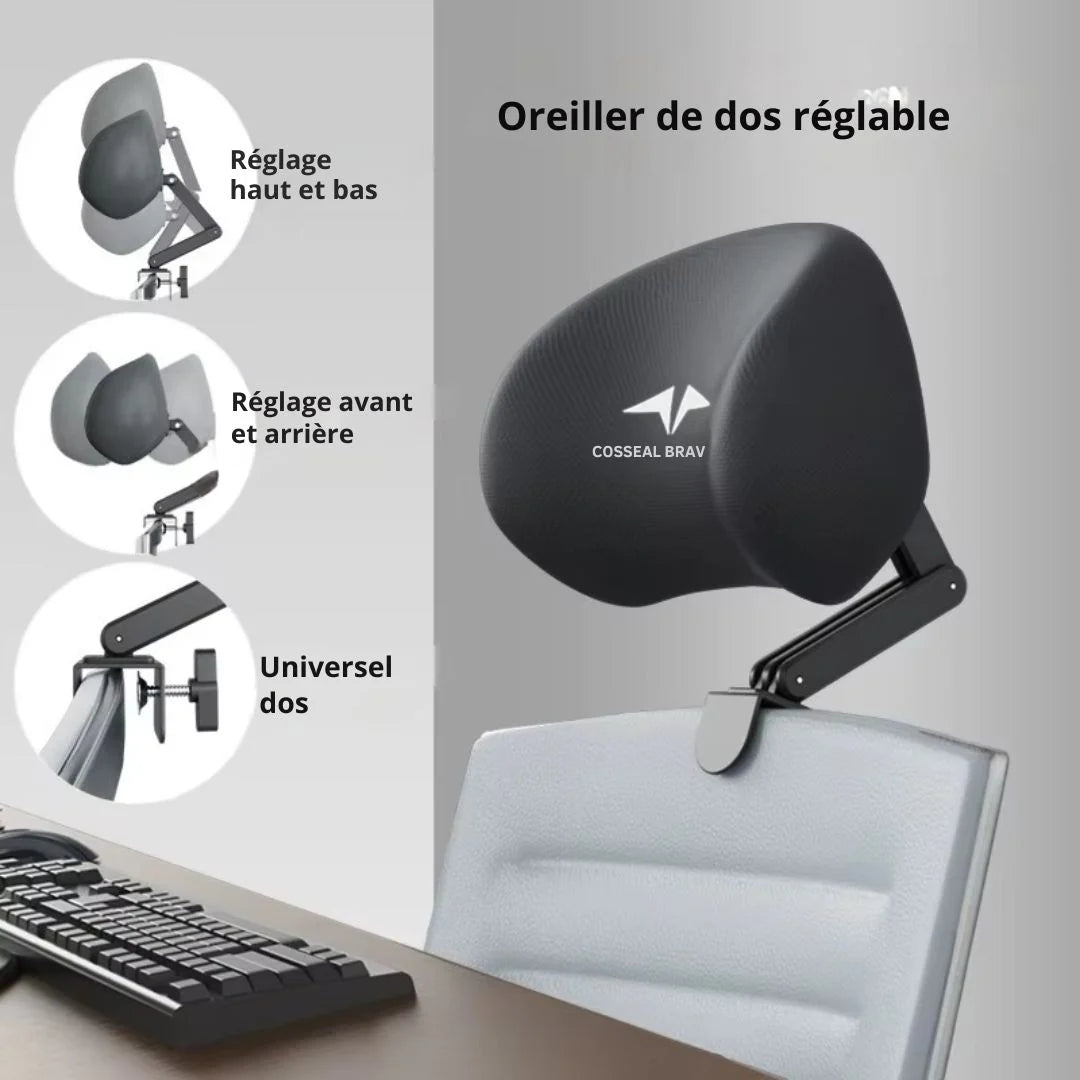 Appui-tête Réglable Ergonomique pour Chaise de Bureau – Soutien Cervical et Lombaire Rétractable