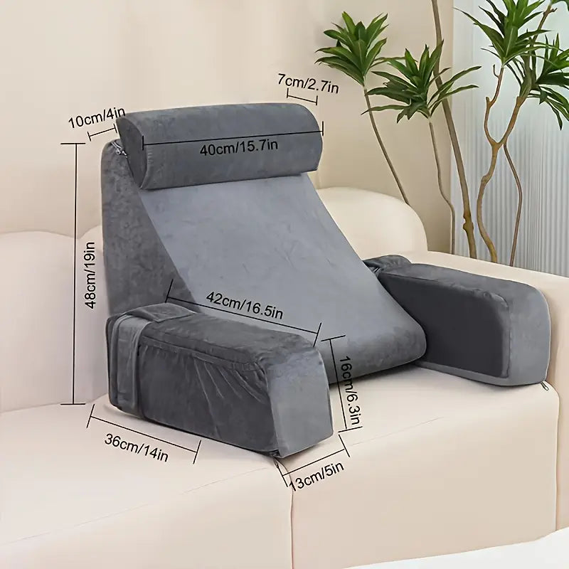 Oreiller de Lecture en Velours Corail - Soutien Confortable avec Accoudoirs