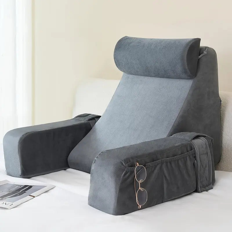 Oreiller de Lecture en Velours Corail - Soutien Confortable avec Accoudoirs