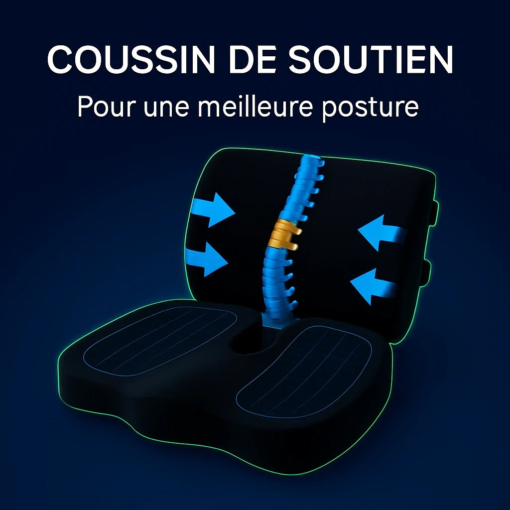 Coussin érgonomique Coccyx et soutien lombaire 2-en-1